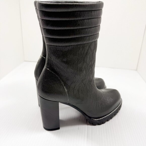 Stuart Weitzman Isobel Boots 6.5 Black Leather Lug Sole Block Heel Mid Calf - Picture 6 of 11